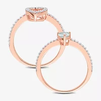Modern Bride Gemstone Womens 1/3 CT. T.W. Genuine Blue Aquamarine 10K Rose Gold Pear Bridal Set