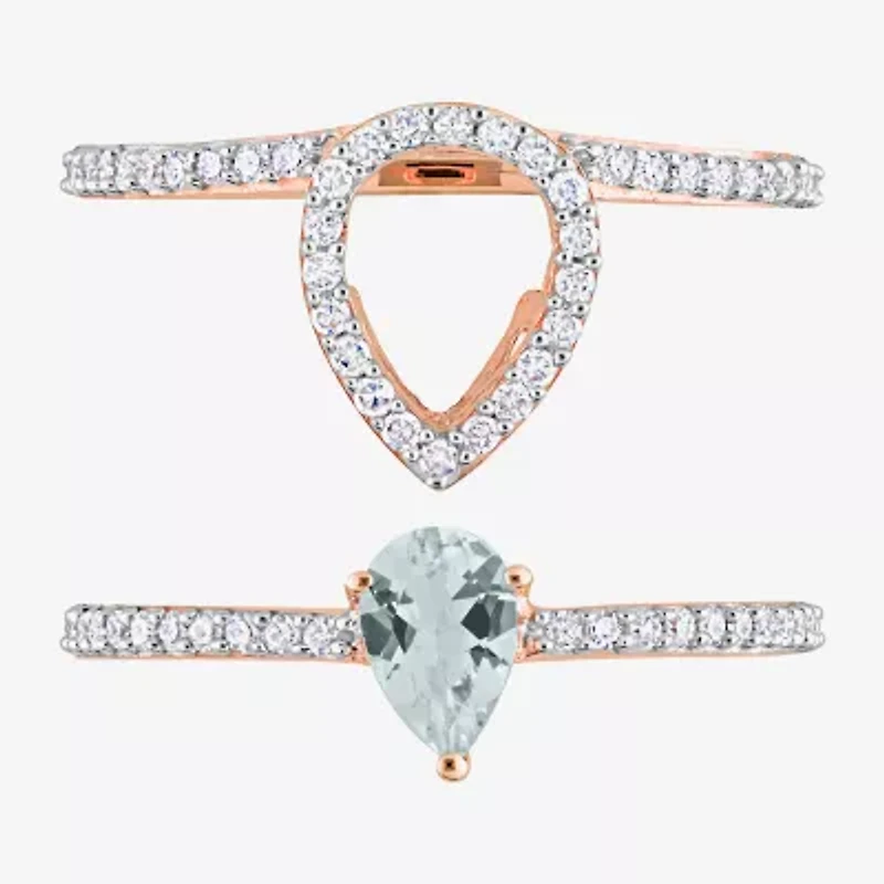 Modern Bride Gemstone Womens 1/3 CT. T.W. Genuine Blue Aquamarine 10K Rose Gold Pear Bridal Set