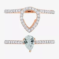 Modern Bride Gemstone Womens 1/3 CT. T.W. Genuine Blue Aquamarine 10K Rose Gold Pear Bridal Set