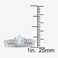 Modern Bride Gemstone Womens 1/3 CT. T.W. Genuine Blue Aquamarine 10K White Gold Round Side Stone Bridal Set