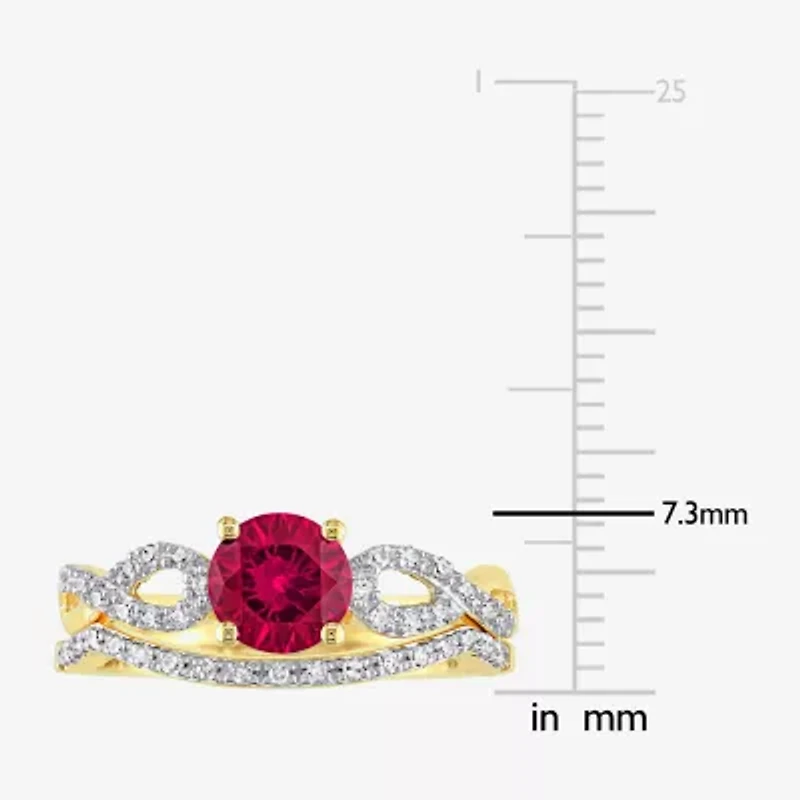 Modern Bride Gemstone Womens 1/7 CT. T.W. Lab Created Red Ruby 10K Gold Side Stone Bridal Set