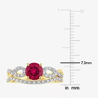 Modern Bride Gemstone Womens 1/7 CT. T.W. Lab Created Red Ruby 10K Gold Side Stone Bridal Set
