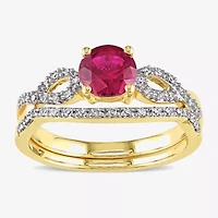 Modern Bride Gemstone Womens 1/7 CT. T.W. Lab Created Red Ruby 10K Gold Side Stone Bridal Set