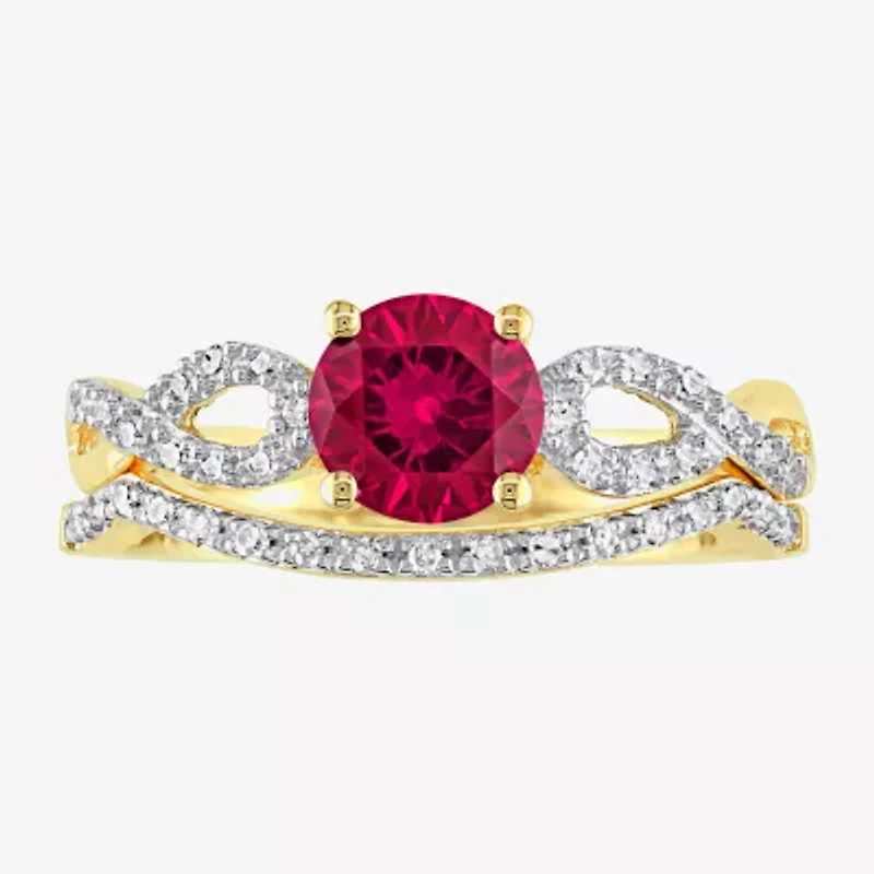 Modern Bride Gemstone Womens 1/7 CT. T.W. Lab Created Red Ruby 10K Gold Side Stone Bridal Set