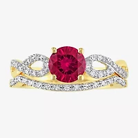 Modern Bride Gemstone Womens 1/7 CT. T.W. Lab Created Red Ruby 10K Gold Side Stone Bridal Set