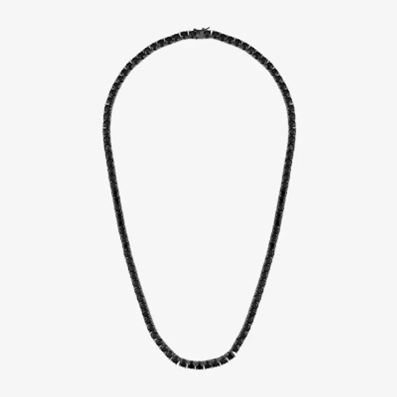 Mens Black Spinel Sterling Silver 22 Inch Tennis Necklace