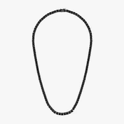 Mens Black Spinel Sterling Silver 22 Inch Tennis Necklace