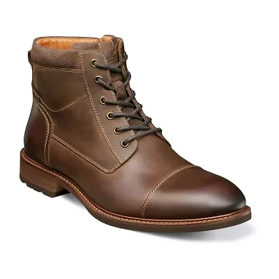 Florsheim Mens Chalet Cap Toe Stacked Heel Lace Up Boots