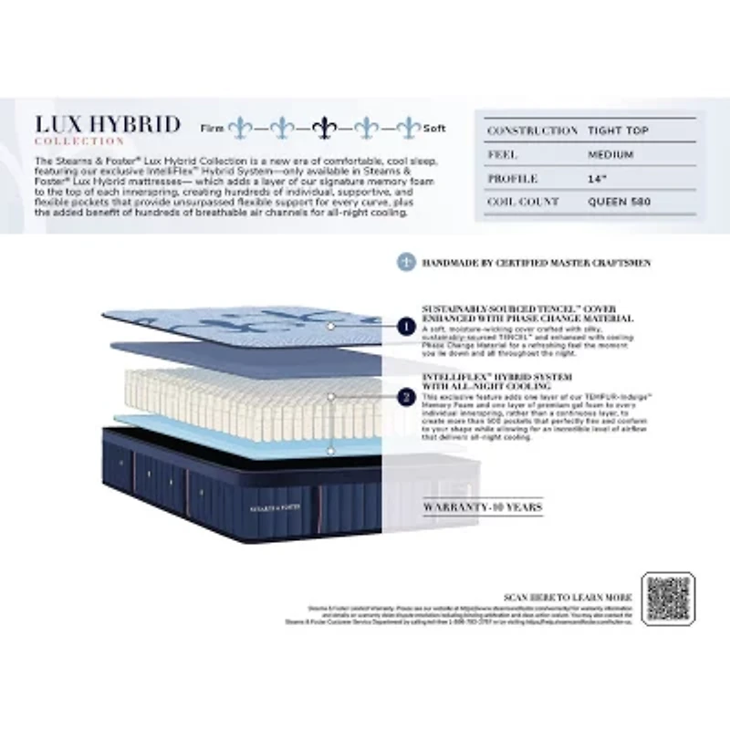 Stearns & Foster 14.5" Luxury Estate Hybrid Firm Tight Top - Mattress + Box Spring