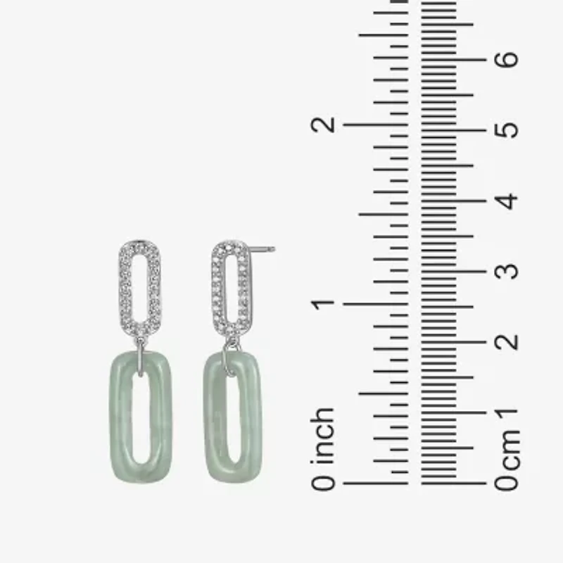 Womens Genuine Green Jade Sterling Silver Paperclip Drop Earrings