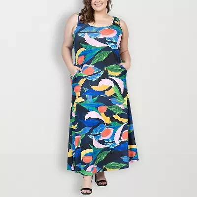 24seven Comfort Apparel Womens Sleeveless Floral Plus Maxi Dress