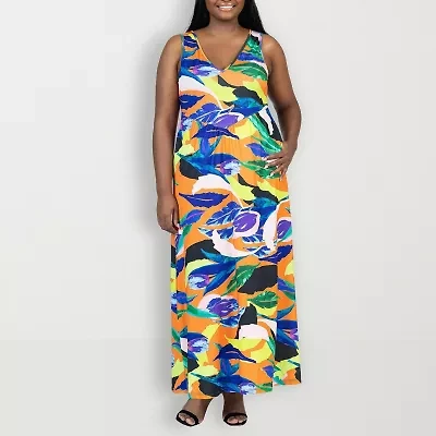24seven Comfort Apparel Womens Sleeveless Paisley Plus Maxi Dress