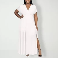 24seven Comfort Apparel Womens Plus Short Sleeve Maxi Dress