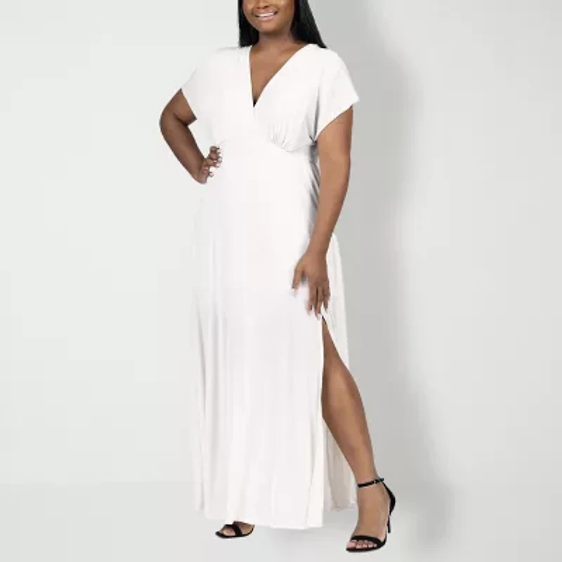 24seven Comfort Apparel Womens Plus Short Sleeve Maxi Dress