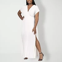 24seven Comfort Apparel Womens Plus Short Sleeve Maxi Dress