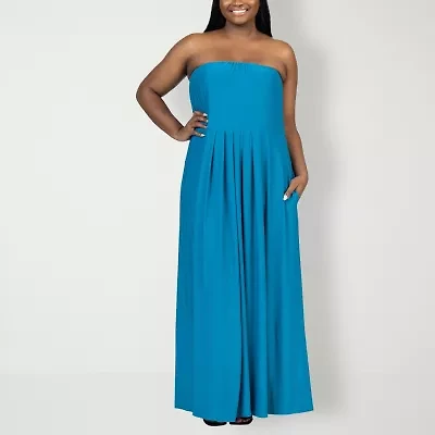 24seven Comfort Apparel Womens Plus Straight Neck Sleeveless Maxi Dress