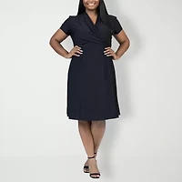 24seven Comfort Apparel Womens Short Sleeve Wrap Dress Plus