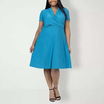 24seven Comfort Apparel Womens Plus Short Sleeve Wrap Dress