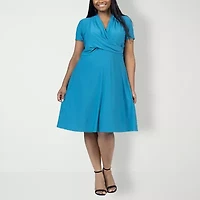 24seven Comfort Apparel Womens Plus Short Sleeve Wrap Dress