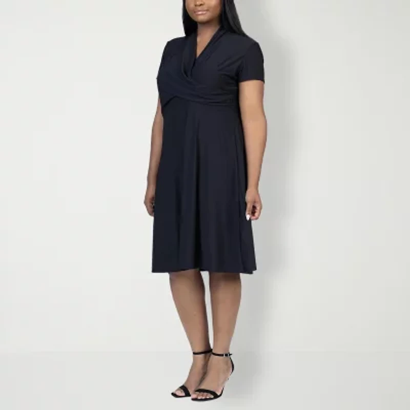 24seven Comfort Apparel Womens Short Sleeve Wrap Dress Plus