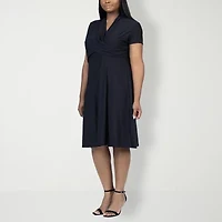 24seven Comfort Apparel Womens Short Sleeve Wrap Dress Plus