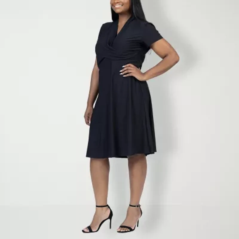24seven Comfort Apparel Womens Short Sleeve Wrap Dress Plus