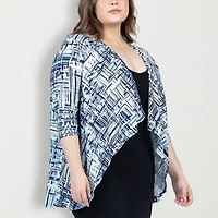 24seven Comfort Apparel Womens Elbow Sleeve Open Front Plus Geometric Cardigan