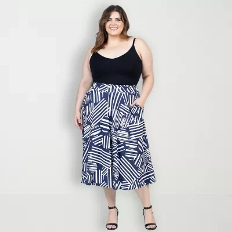 24seven Comfort Apparel Womens Midi Plus A-Line Skirt
