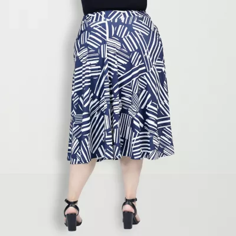 24seven Comfort Apparel Womens Midi Plus A-Line Skirt