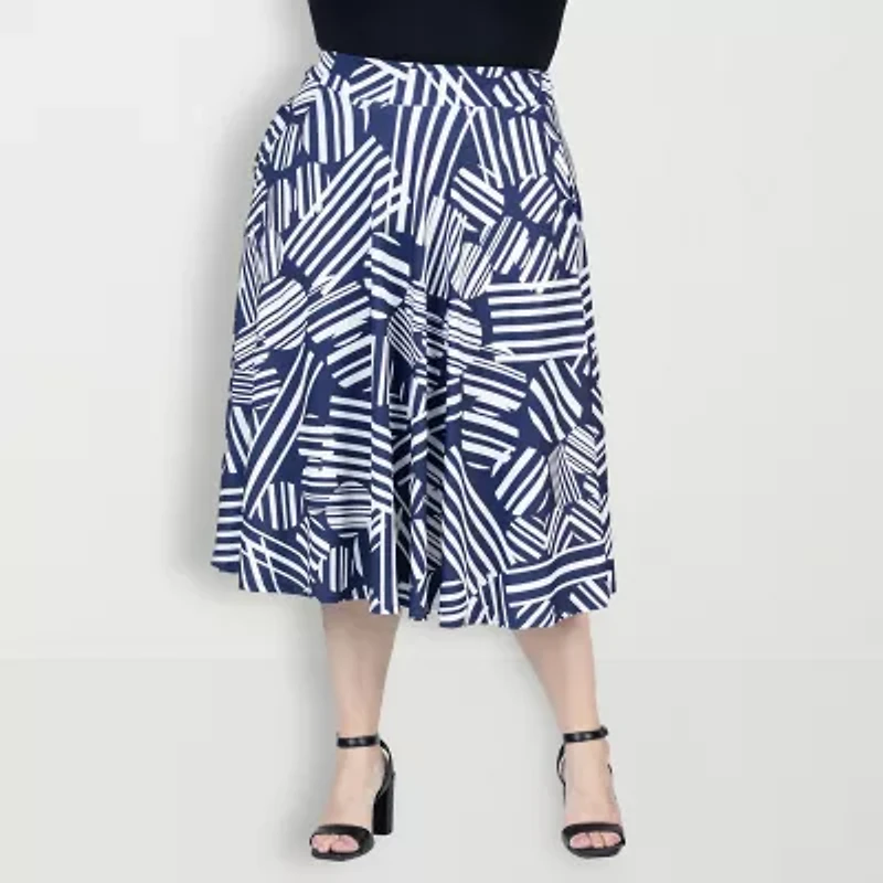 24seven Comfort Apparel Womens Midi Plus A-Line Skirt