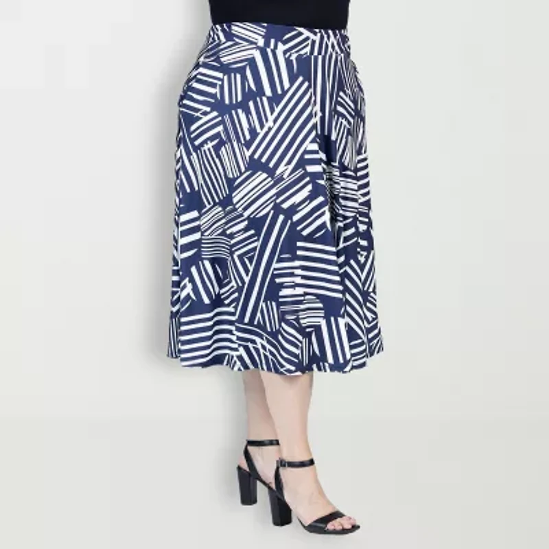 24seven Comfort Apparel Womens Midi Plus A-Line Skirt