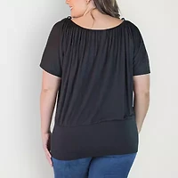 24seven Comfort Apparel Plus Womens Scoop Neck Short Sleeve Tunic Top