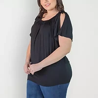 24seven Comfort Apparel Plus Womens Scoop Neck Short Sleeve Tunic Top