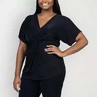 24seven Comfort Apparel Womens V Neck Sleeveless Plus Blouse