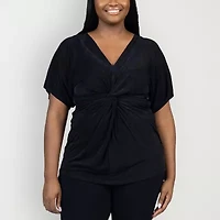 24seven Comfort Apparel Womens Plus V Neck Sleeveless Blouse