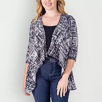 24seven Comfort Apparel Womens Elbow Sleeve Open Front Geometric Cardigan