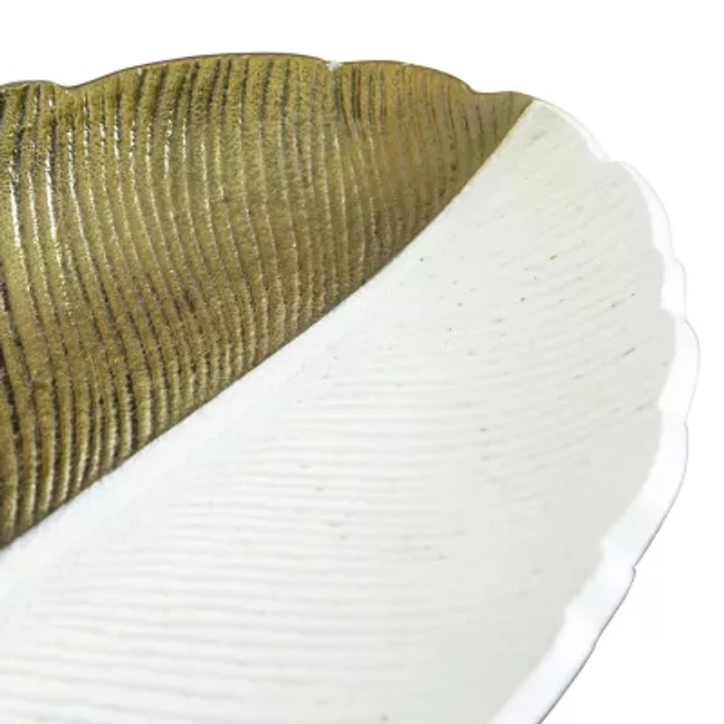 Nearly Natural 14" Gold And White Leaf Decorative Tray