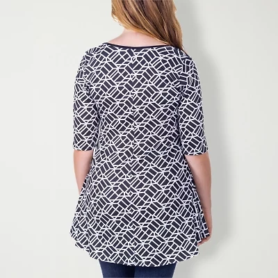 24seven Comfort Apparel Womens Scoop Neck Elbow Sleeve Tunic Top