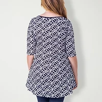 24seven Comfort Apparel Womens Scoop Neck Elbow Sleeve Tunic Top