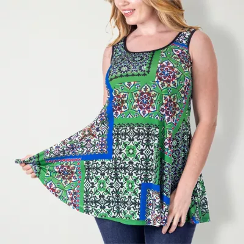 24seven Comfort Apparel Womens Scoop Neck Sleeveless Tunic Top