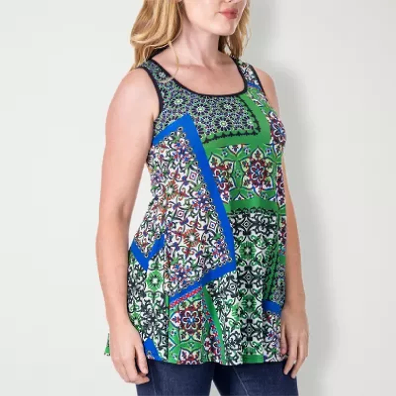 24seven Comfort Apparel Womens Scoop Neck Sleeveless Tunic Top