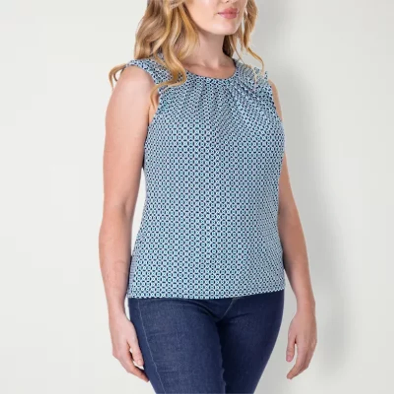 24seven Comfort Apparel Womens Round Neck Sleeveless Blouse