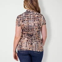 24seven Comfort Apparel Womens V Neck Short Sleeve Stretch Fabric Wrap Shirt