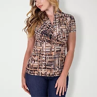 24seven Comfort Apparel Womens V Neck Short Sleeve Stretch Fabric Wrap Shirt