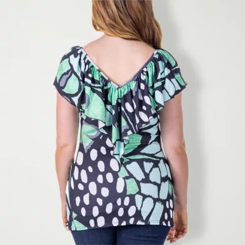 24seven Comfort Apparel Womens V Neck Short Sleeve Tunic Top
