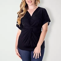 24seven Comfort Apparel Womens V Neck Short Sleeve Blouse