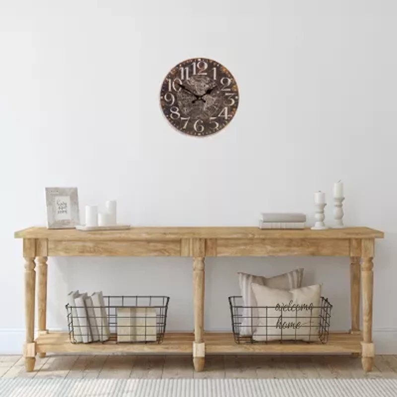 Northlight 12" Battery Operated Brown World Globe Wall Clock