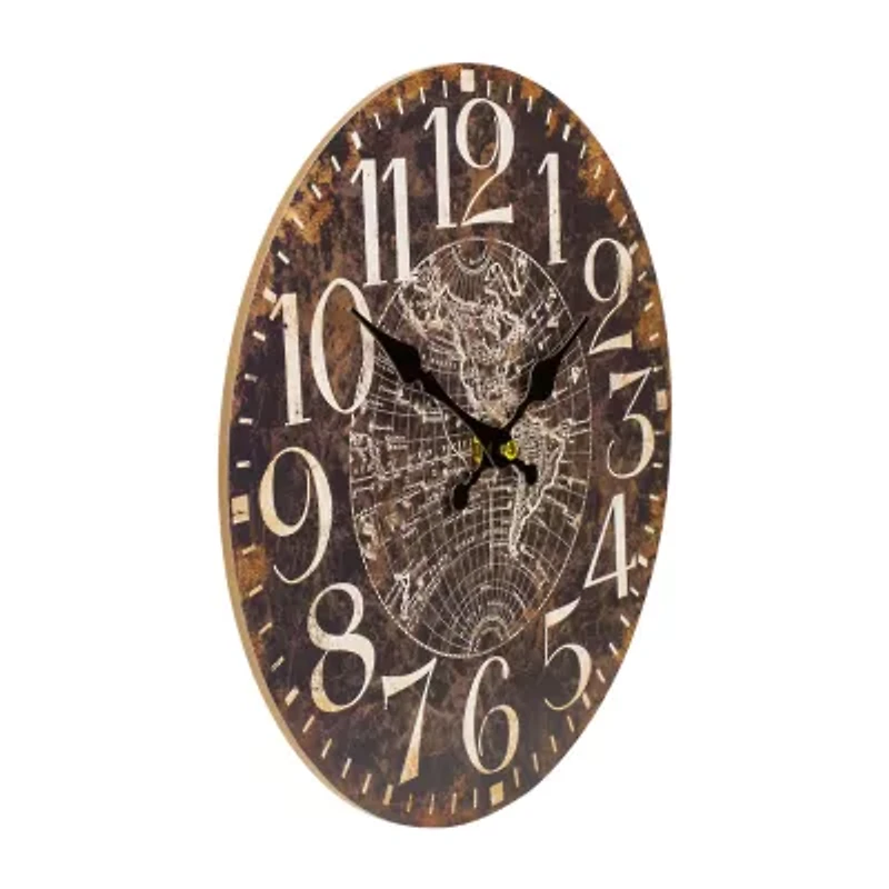 Northlight 12" Battery Operated Brown World Globe Wall Clock