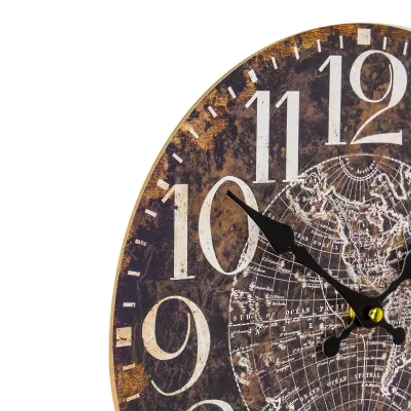 Northlight 12" Battery Operated Brown World Globe Wall Clock