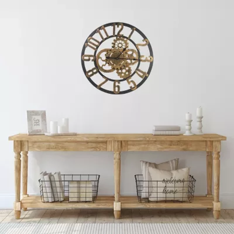 Northlight 24" Battery Operated Gold And Black With Cogs Wall Clock